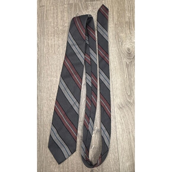 Pierre Cardin Vintage 60s 70s Wool Neck Tie Gray Burgundy Stripe Italy Made 56x3 - Picture 2 of 4
